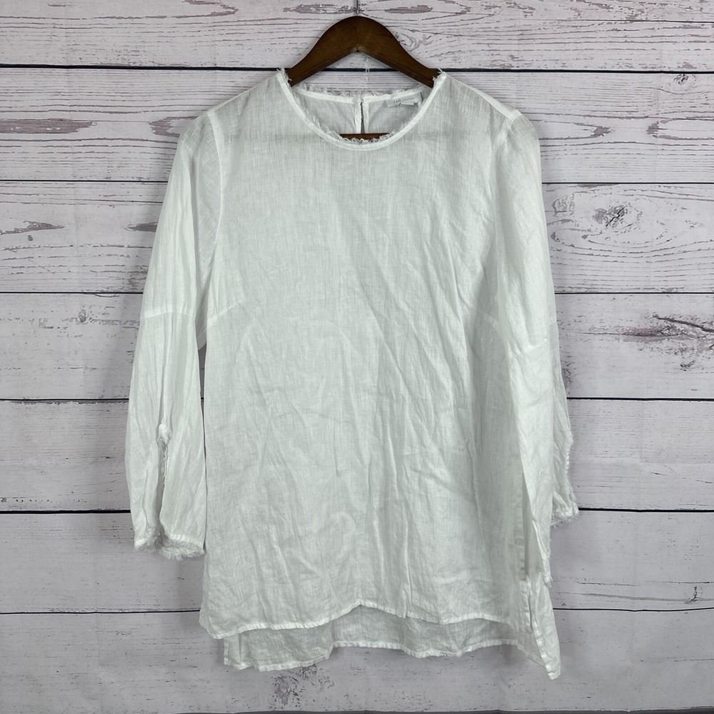 J Jill Shirt Top Womens Medium White Love Linen Boxy Breathable beach Minimalist